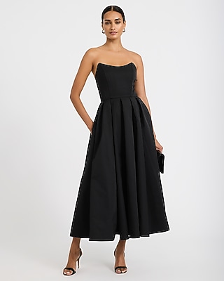 Strapless Fit and Flare Maxi Dress with Pockets