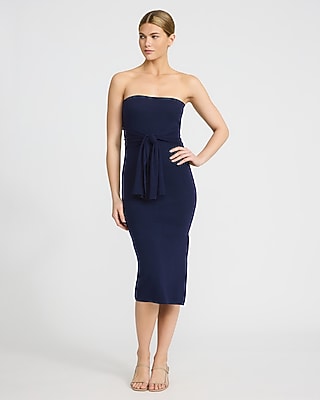 Strapless Tie Front Midi Sweater Dress