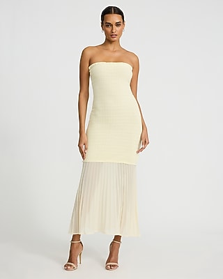 Strapless Mixed Media Smocked Tulle Maxi Dress