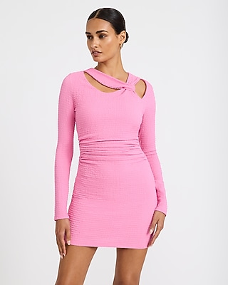Textured Asymmetrical Cutout Long Sleeve Mini Dress