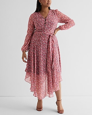 Casual Floral Button Front Tie Waist Midi Dress
