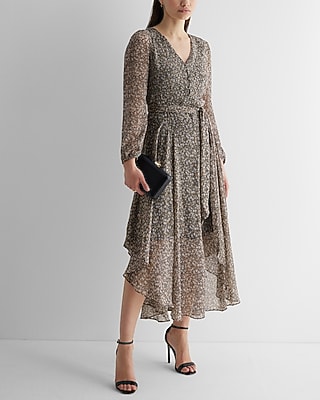 Casual Floral Button Front Tie Waist Midi Dress