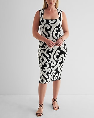 Cocktail & Party,Work Bodycon Printed Square Neck Midi Sweater Dress