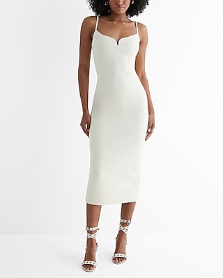 Casual,Cocktail & Party,Date Night,Bridal Shower Body Contour V-Wire Sleeveless Midi Dress White Women's S