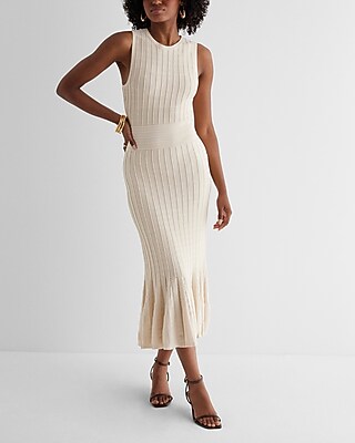 Casual Ribbed High Neck Midi Sweater Dress