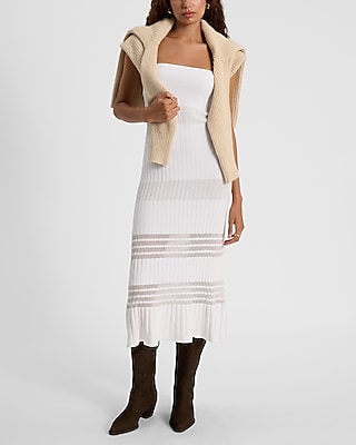 Strapless Sheer Sweater Striped Print Midi Dress