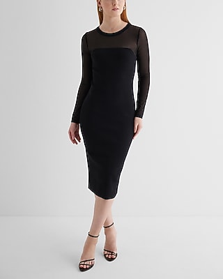 Cocktail & Party Bodycon Mesh Crew Neck Long Sleeve Midi Sweater Dress