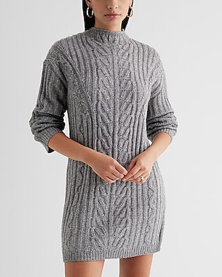 Plus Size Fall Mock Neck Long Sleeves Sweater Knit Short Dress