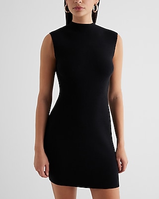 Cocktail Short Mock Neck Sleeveless Ribbed Sweater Party Dress