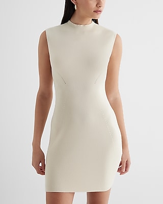 Sweater Ribbed Mock Neck Sleeveless Cocktail Short Party Dress