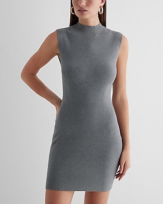 Casual,Cocktail & Party Ribbed Mock Neck Sleeveless Mini Sweater Dress