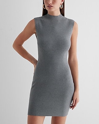 Plus Size Sweater Cocktail Short Ribbed Mock Neck Sleeveless Party Dress