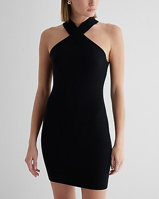 Cocktail & Party,Date Night Bodycon Halter Mini Sweater Dress