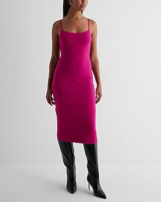Date Night,Cocktail & Party,Casual Bodycon Ribbed Scoop Neck Midi Sweater Dress Pink Women's XL