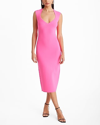Date Night,Cocktail & Party,Vacation Body Contour Sweetheart Neckline Midi Dress Pink Women's XS