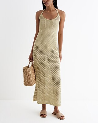 Shine Crochet Halter Maxi Dress Cover Up