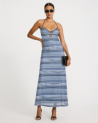 Crochet Halter Tie Back Maxi Dress
