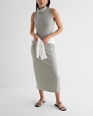 Casual Ribbed Mock Neck Sleeveless Midi Dress