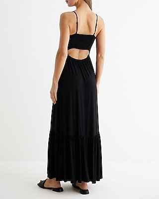 Vacation,Casual V-Neck Back Cutout Tiered Maxi Dress Women