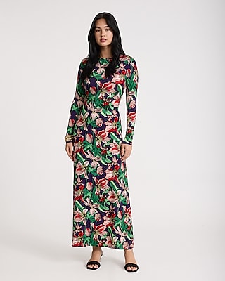 Floral Print Cutout Long Sleeves Maxi Dress