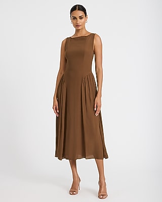 Boat Neck Smocked Back Midi Fit and Flare Dress