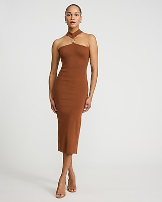 Hardware Halter Sleeveless Midi Sheath Dress