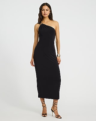 One Shoulder Gold Hardware Maxi Sheath Dress