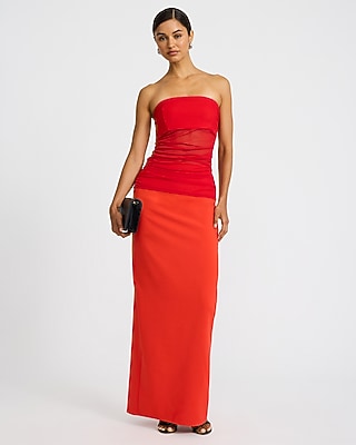 Color Block Mixed Media Strapless Drop Waist Maxi Dress