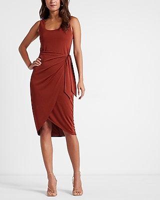 Express Casual Bodycon Wrap Front Tie Waist Midi Dress With Built