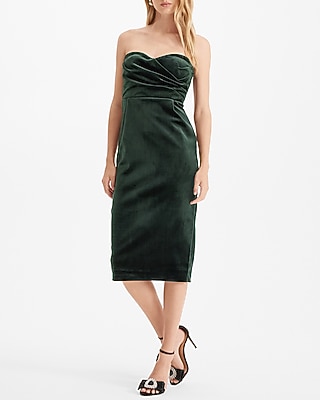Cocktail & Party Velvet Sweetheart Neckline Strapless Midi  Dress Green Women's S