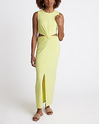 Vacation,Cocktail & Party Crew Neck Sleeveless Twist Front Cutout Maxi Dress Yellow Women's M