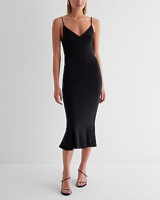 Cocktail & Party,Date Night V-Neck Sleeveless Midi Slip Dress Black Women's L