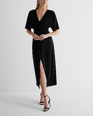 Casual V-Neck Twist Front Maxi Dress