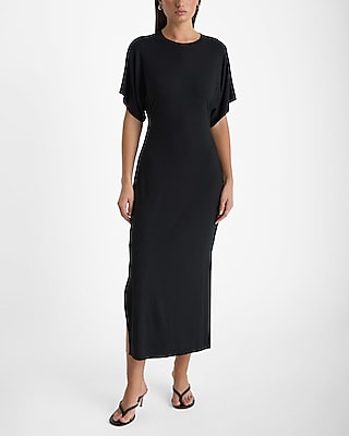 Short Sleeves Sleeves Crew Neck Knit Shirt Midi Dress