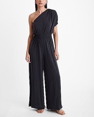 One Shoulder Ruched Knit Romper/Jumpsuit