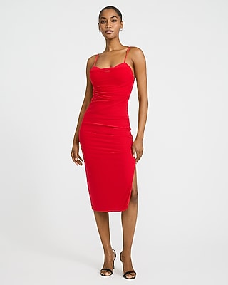 Mesh Sleeveless Peekaboo Bra Ruched Midi Dress