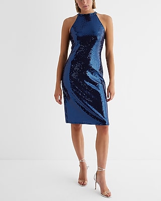 Cocktail & Party,Date Night Sequin Halter Neck Sleeveless Mini Dress