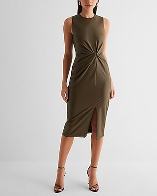 Work,Cocktail & Party Bodycon Faux Leather Twist Front Midi  Dress Green Women's M