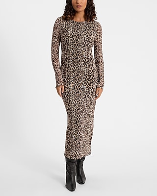 Mesh Cocktail Animal Leopard Print Crew Neck Long Sleeves Party Dress/Wedding Dress/Maxi Dress