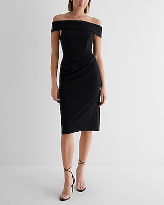 Date Night,Cocktail & Party Off The Shoulder Draped Midi  Dress