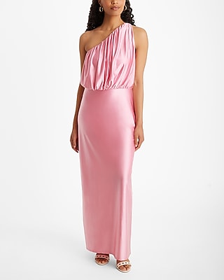 Cocktail One Shoulder Satin Ruched Slit Party Dress/Maxi Dress