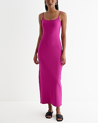 Casual Ribbed Scoop Neck Maxi Cami Dress Pink Women's M