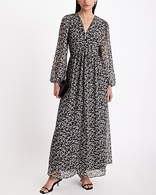 Vacation Floral V-Neck Long Sleeve Twist Front Maxi Dress