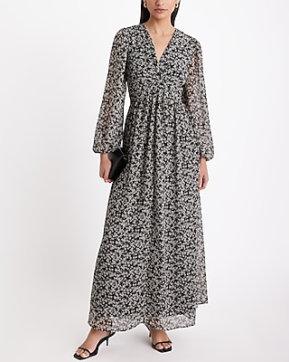 Vacation Floral V-Neck Long Sleeve Twist Front Maxi Dress