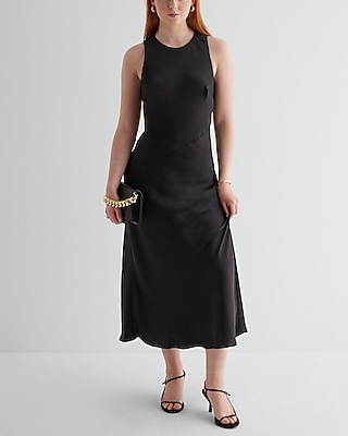 Casual Satin Crew Neck Midi Slip Dress