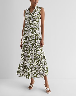 Casual Printed V-Neck Tiered Maxi Dress