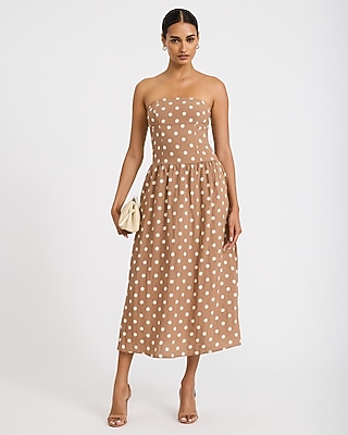Polka Dot Strapless Drop Waist Maxi Tube Dress
