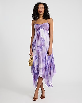 Halter Sweetheart Back Zipper Flowy Self Tie Pleated General Print Wedding Dress/Midi Dress