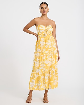 Floral Strapless Sweetheart Twist Front Tiered Maxi Dress