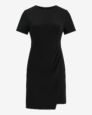 Crew Neck Draped Wrap Mini Dress with Pockets